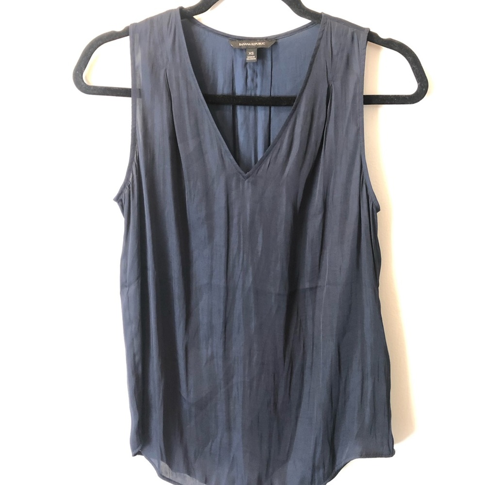 Banana Republic Navy Satin Sleeveless Blouse